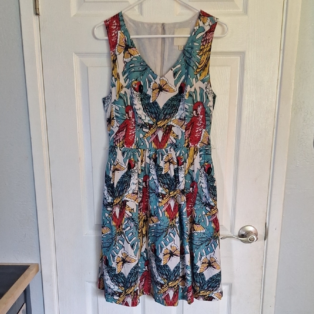 Modcloth Blue and Red V-Neck Sleeveless Sundress